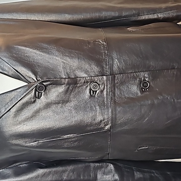Vintage Vera Pelle Italy Black Leather Jacket Coat EU 48 US Large Mid Length - Picture 8 of 15